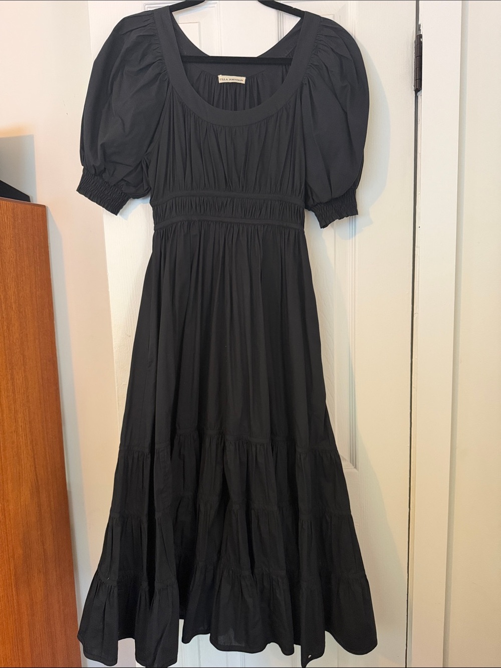 Ulla Johnson Black Puff-Sleeve Tiered Midi Dress